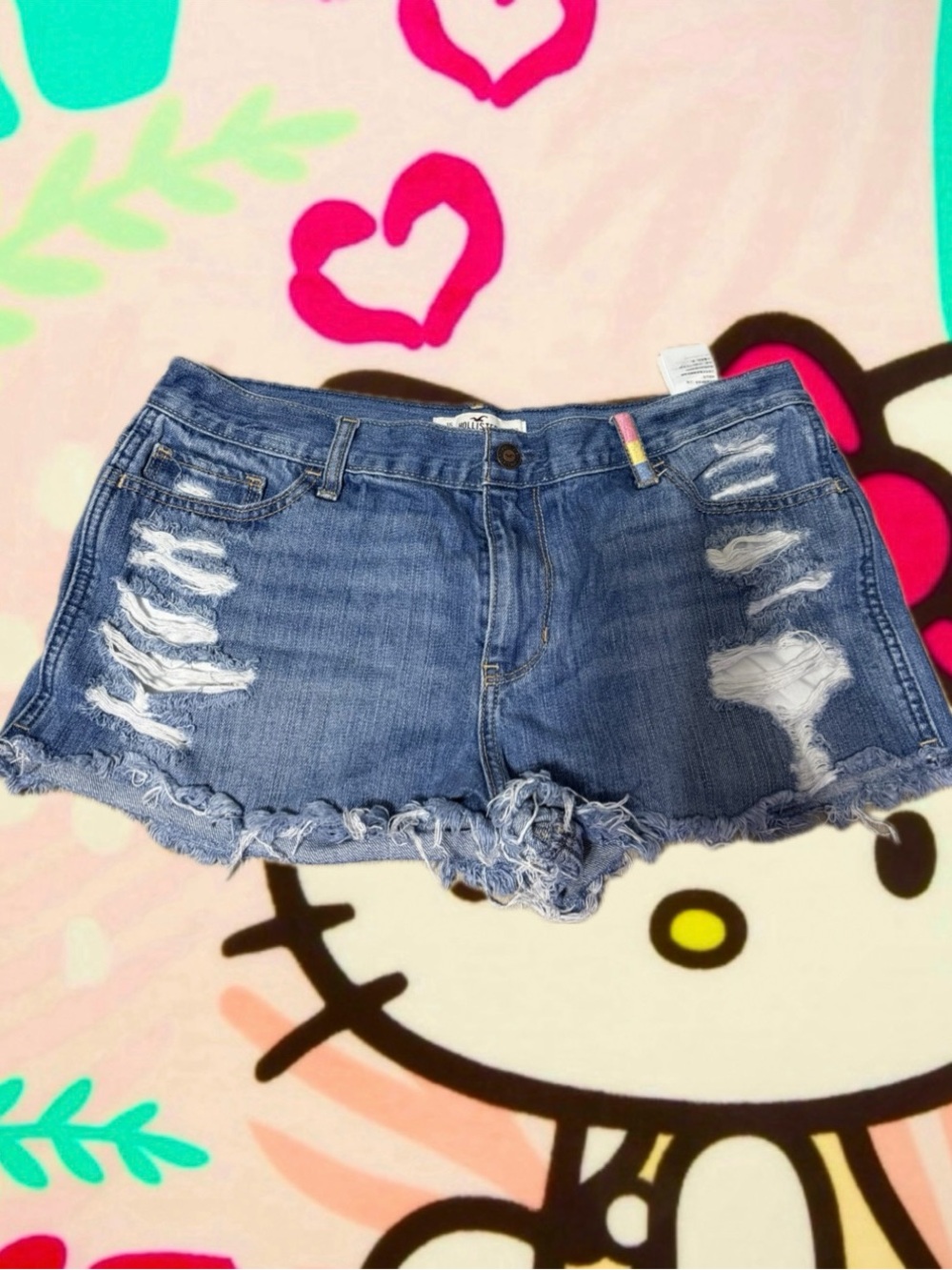 Hollister Distressed Frayed Hem Denim Cutoff Shorts - Blue